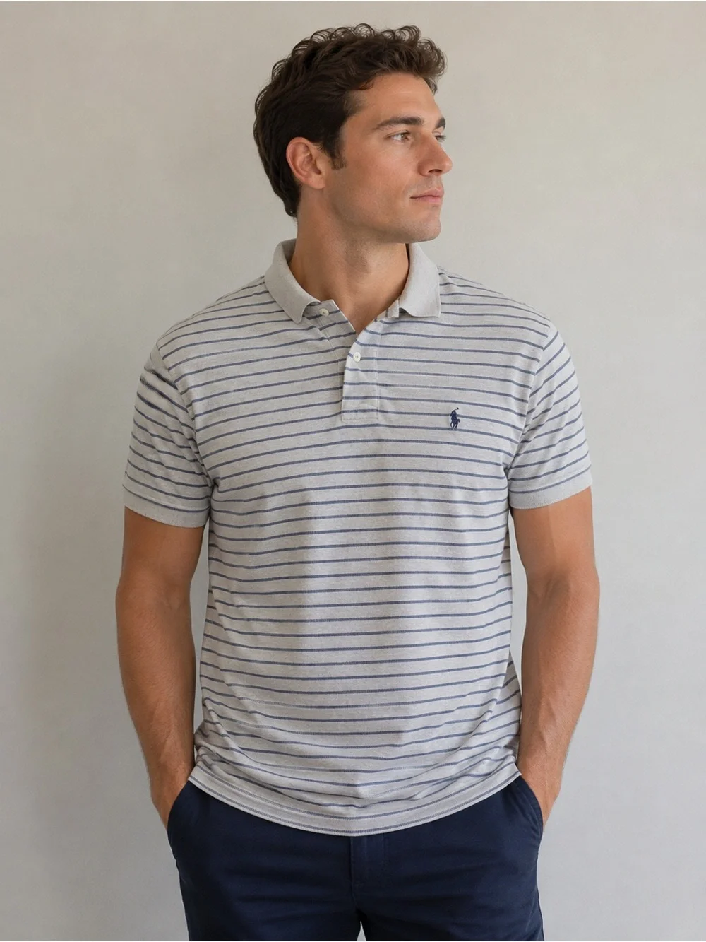 Polo Ralph Lauren Men’s Striped Polo Shirt Blue & Cream 100% Cotton M
